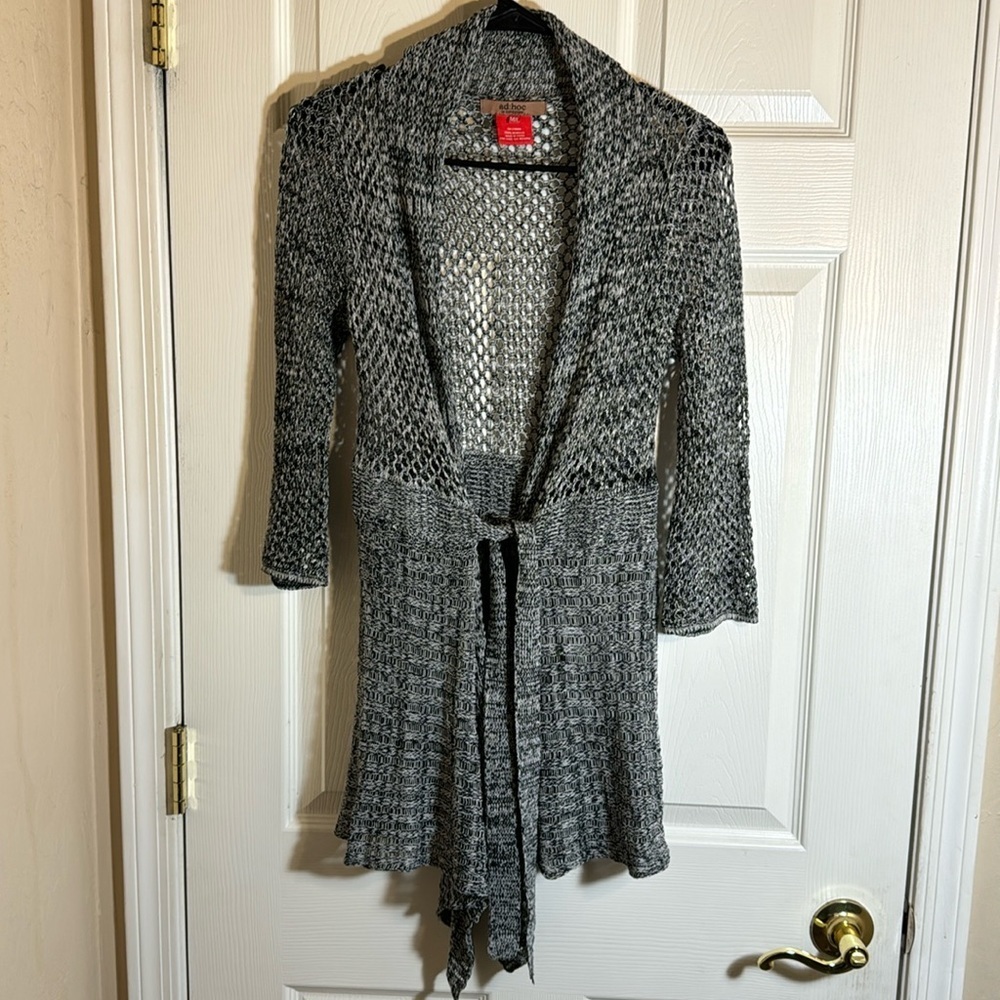 Tie Front Open knit black and white Cardigan